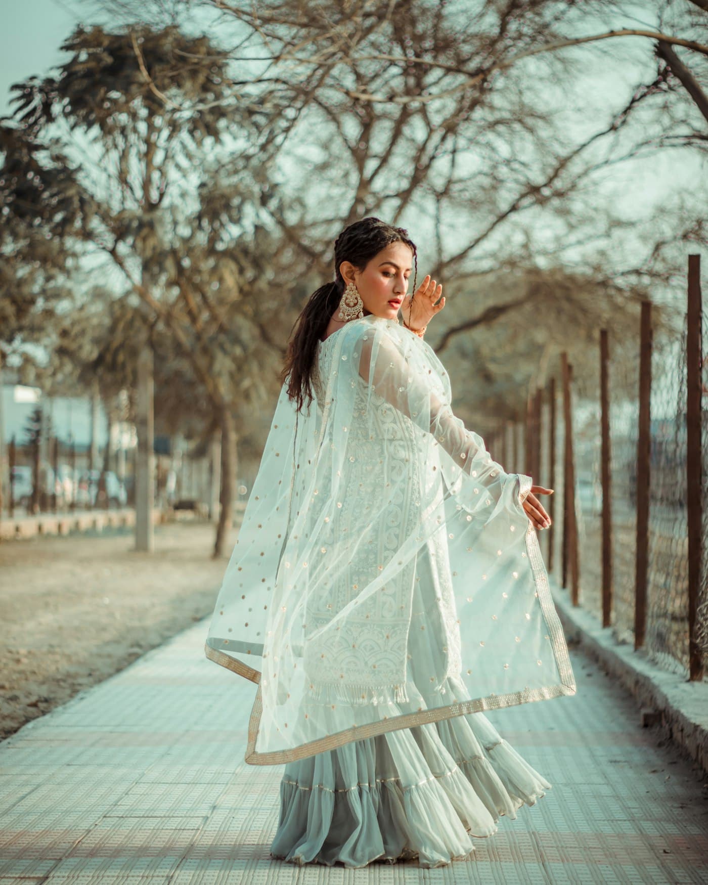 Ivory chikankari ensemble