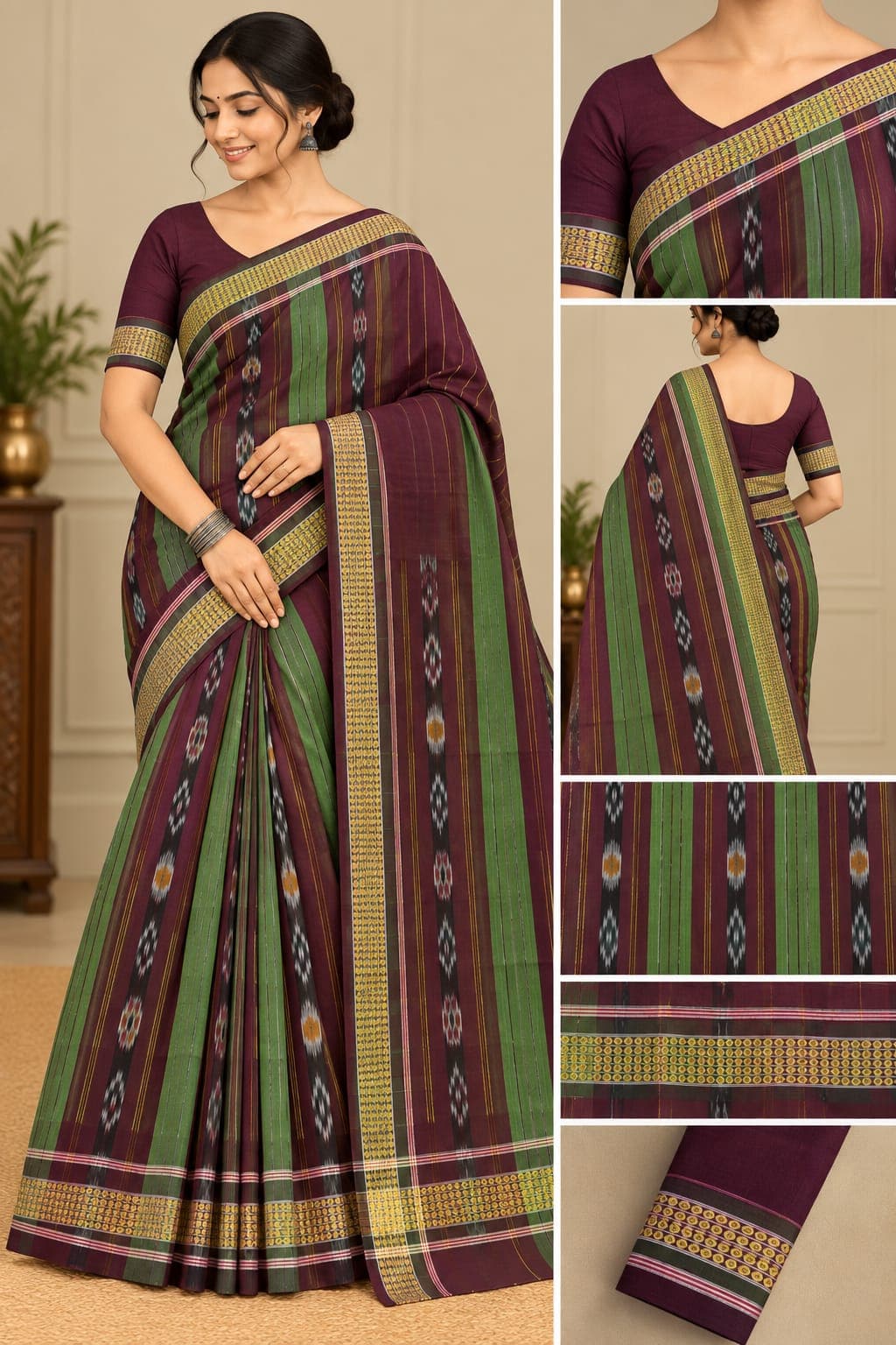 Parda Design (Green Maroon Colour Saree)