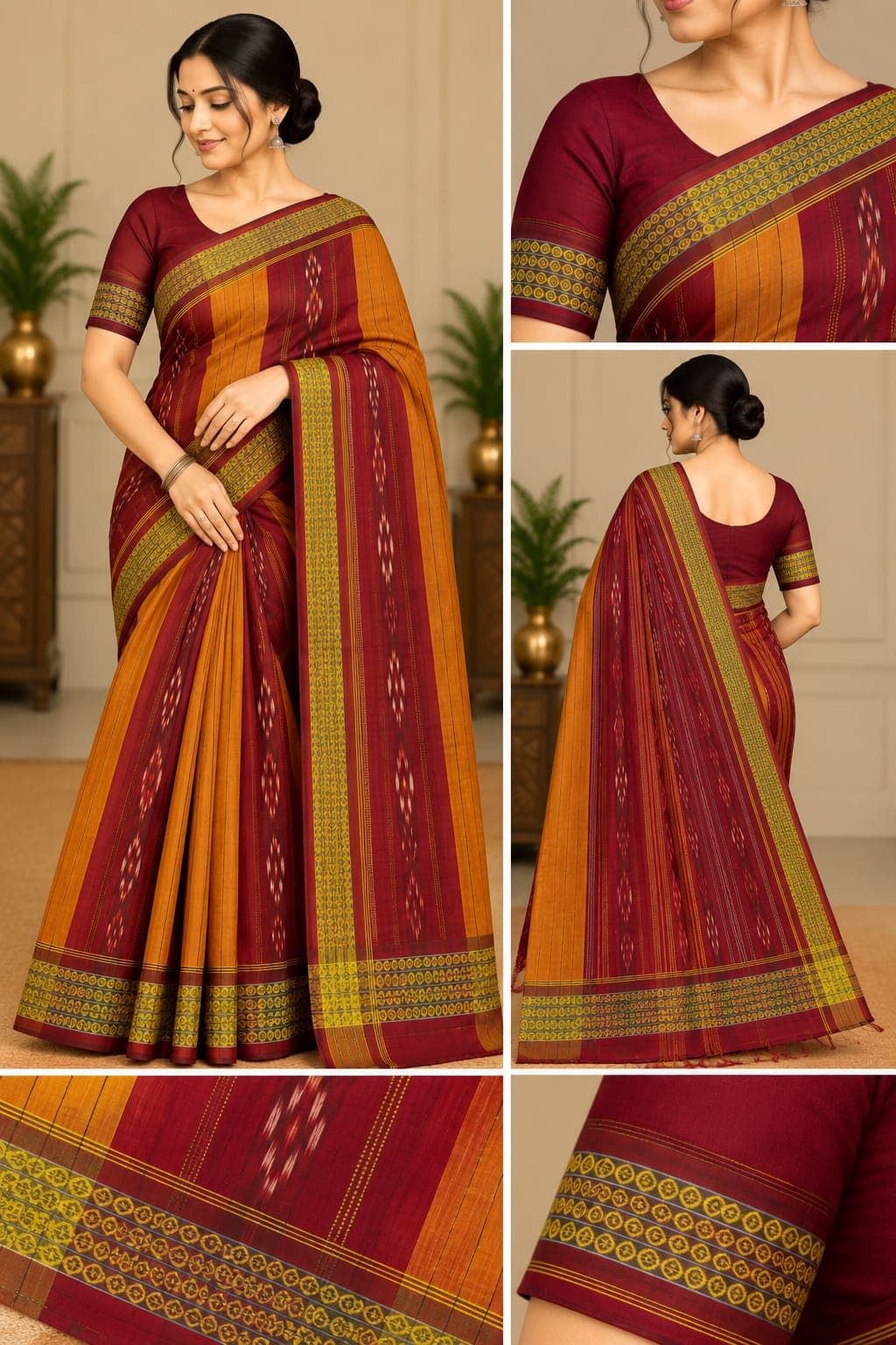 Parda Design Yellow Red Colour Saree