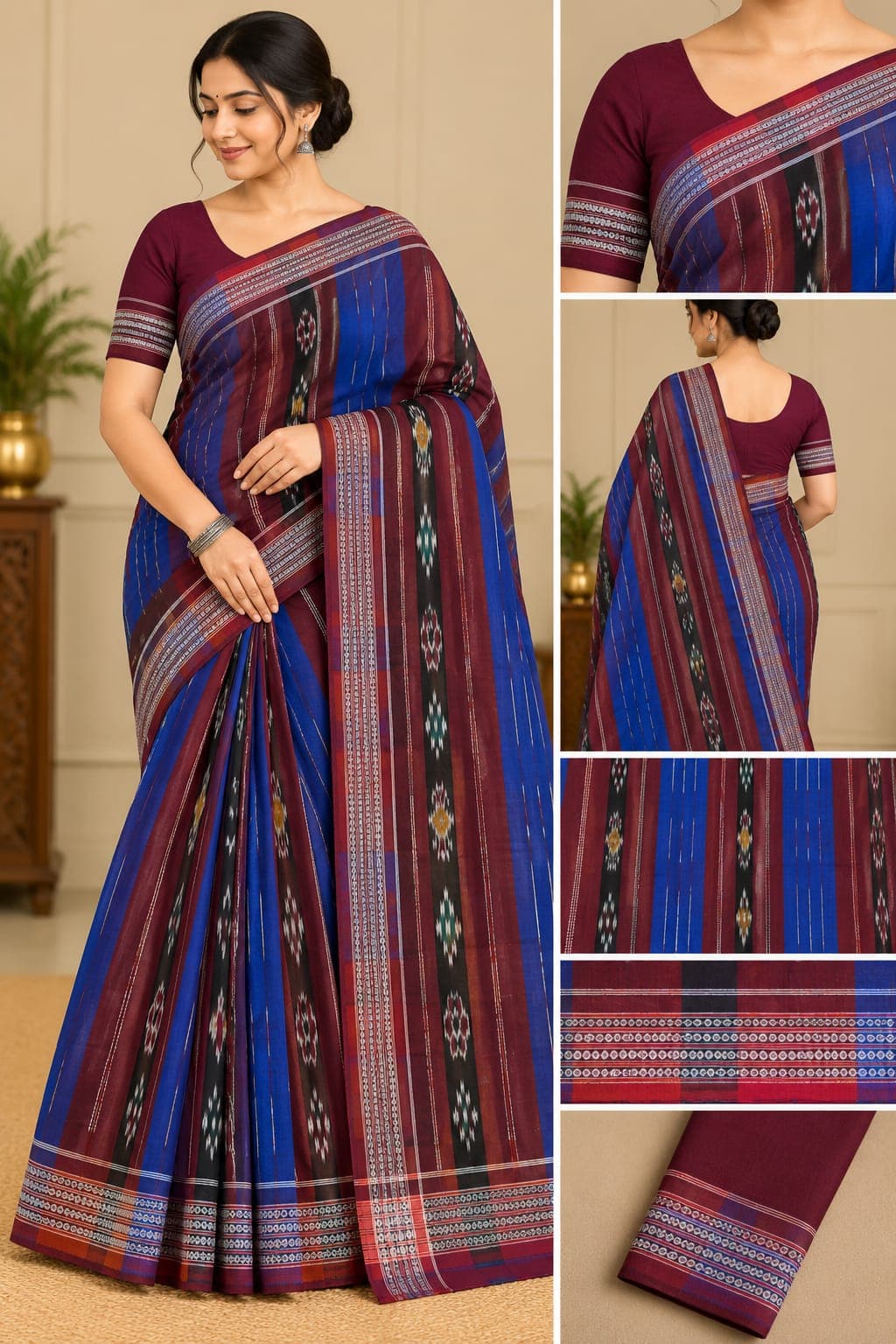 Parda Design Blue Maroon Colour Saree