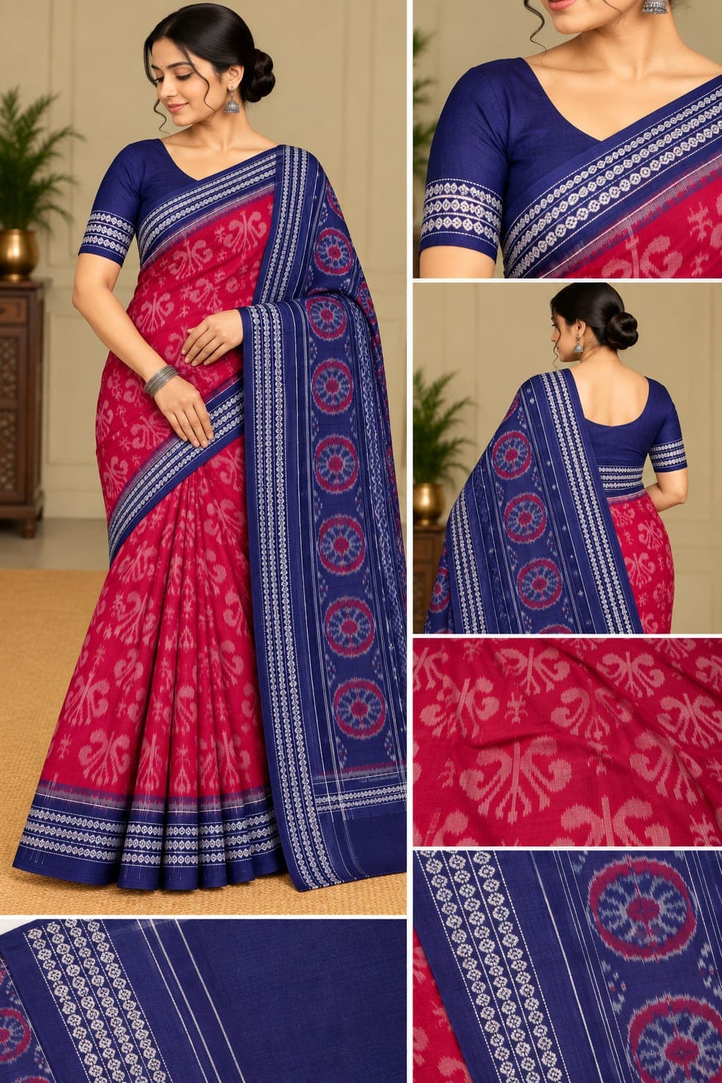 Normal Border Computer Design ( Red Blue Colour Saree)