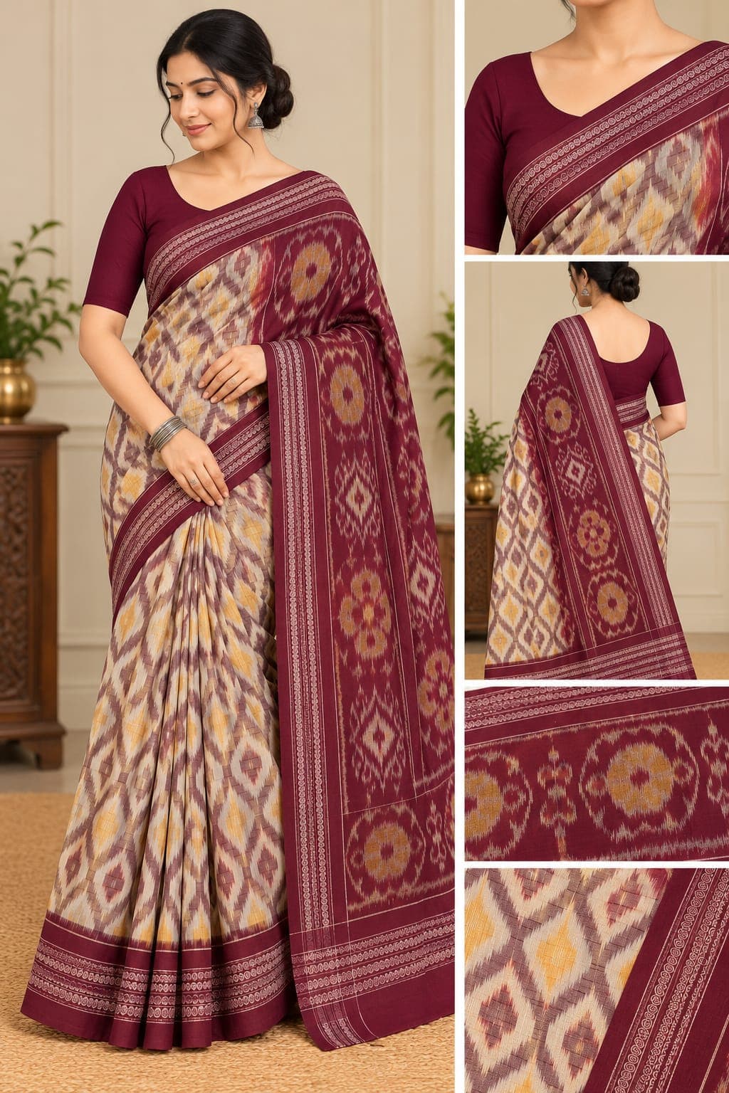 Stripe Design (Maroon & Cream Colour Saree)