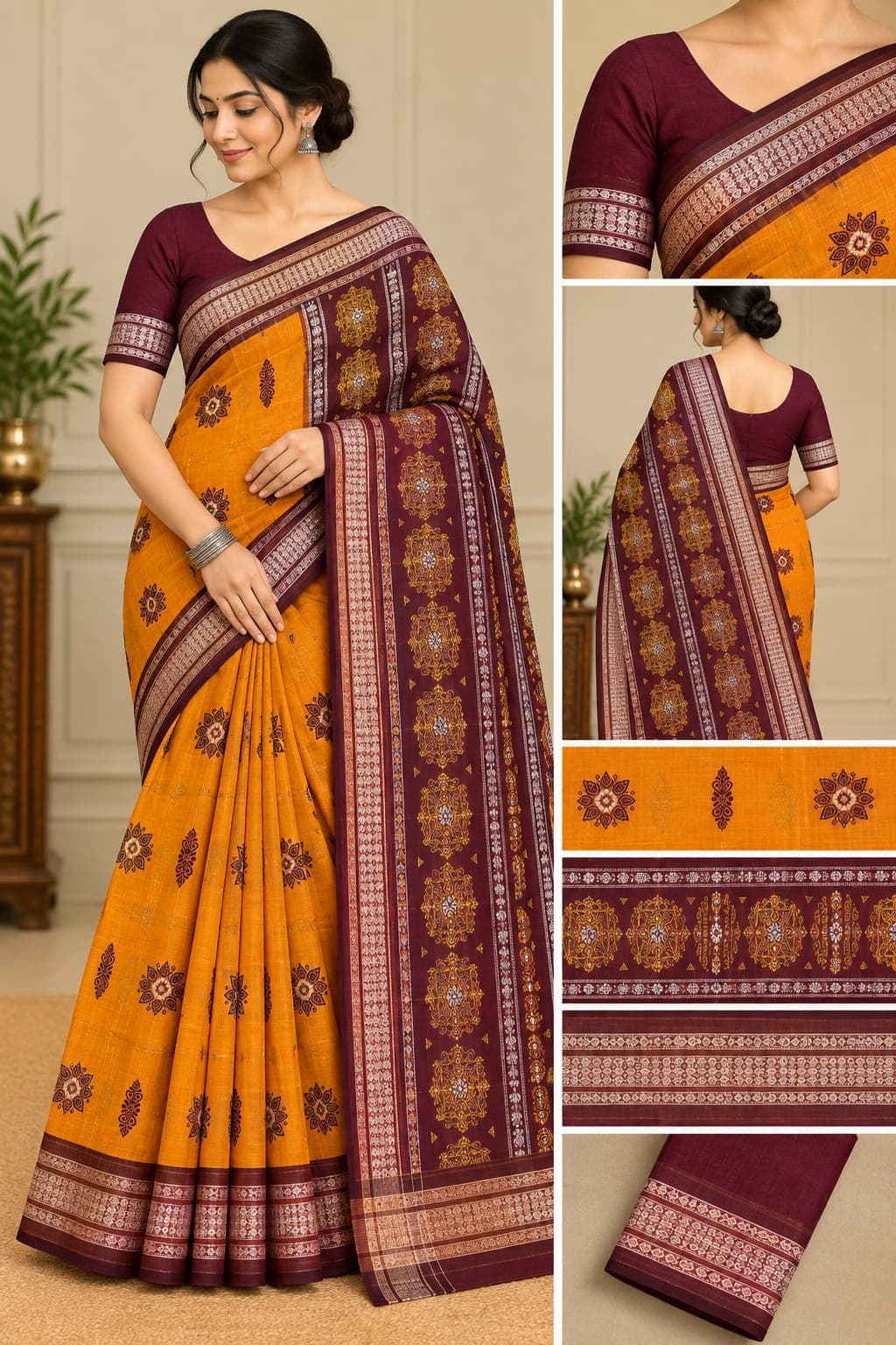 Bomkai Saree (Yellow, Maroon Colour Saree)