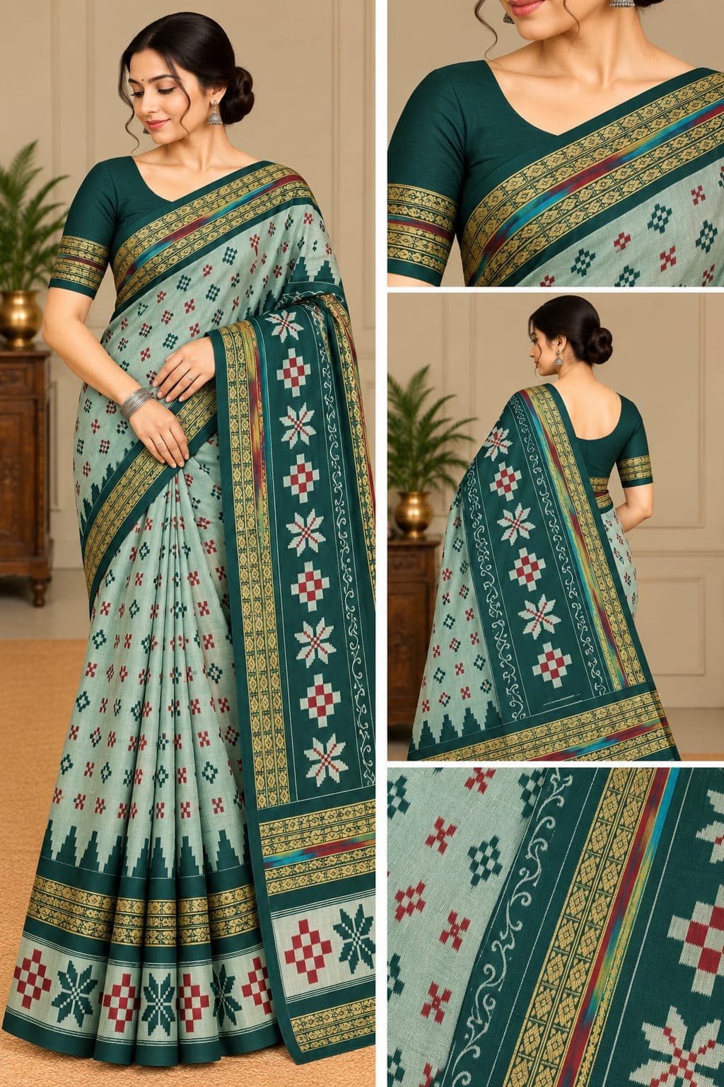Double Border (Pista & Bottel Green Colour Saree)