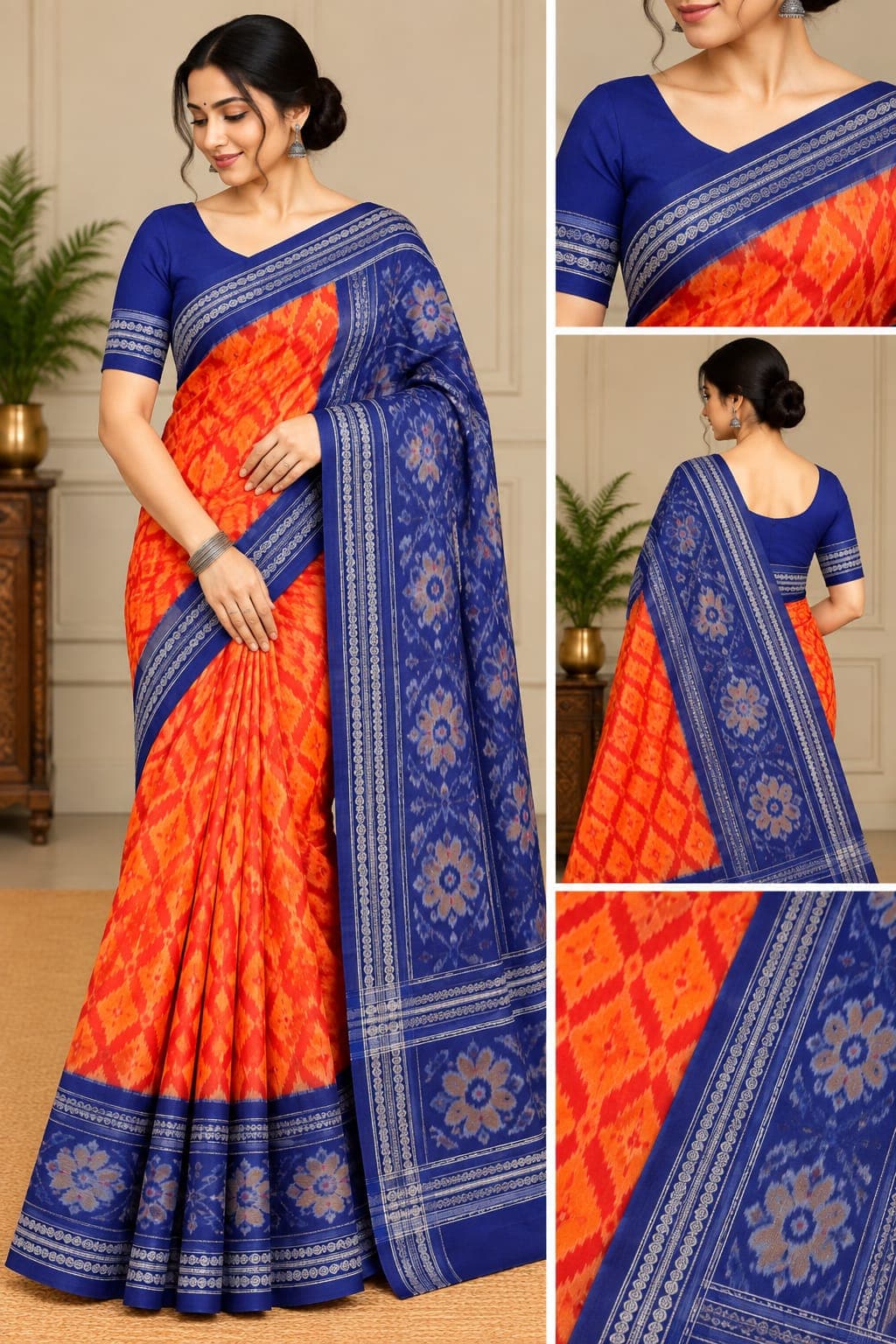 Broad Border (Orange & Blue Colour Saree)