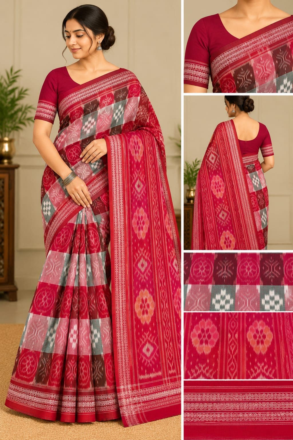 Side Pere Pere (Red, Pink & Pista Colour Saree)