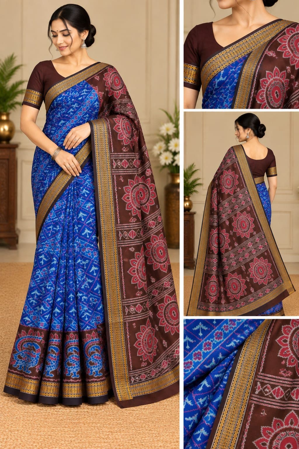 Bandha Design (Blue, Coffee Colour Saree)