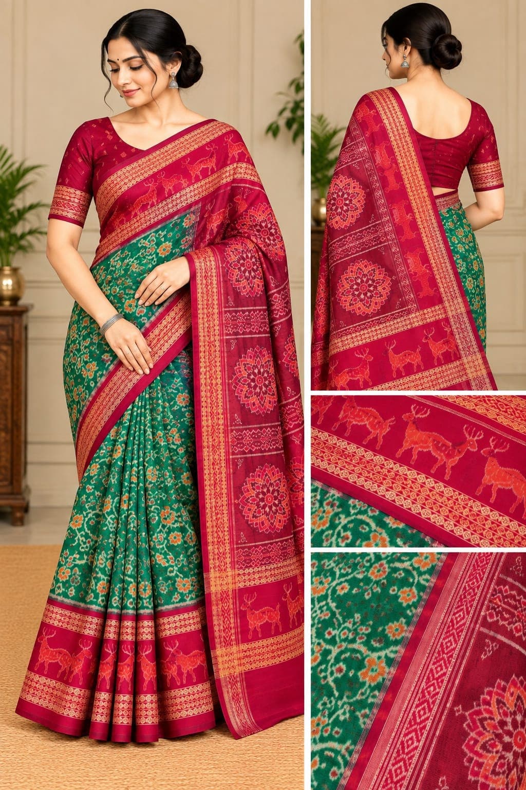 Patto Border Harina Design (Red Green Colour Saree)