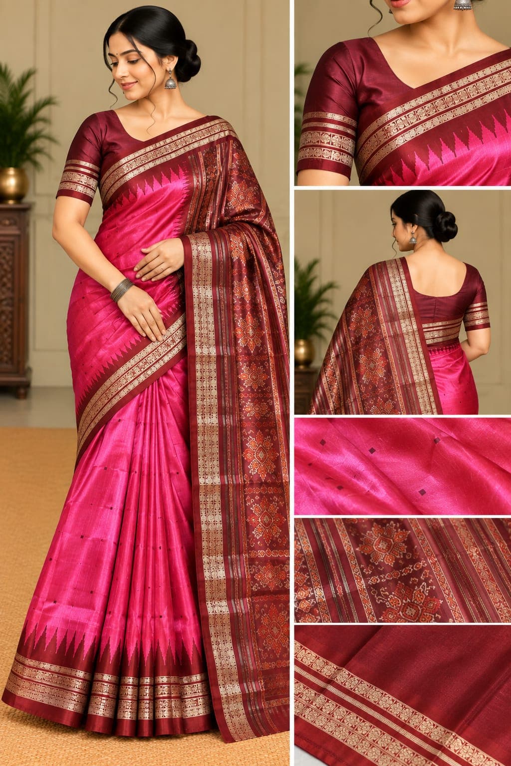 Pure Bomkai Pata( Pink, Rust Border Colour)