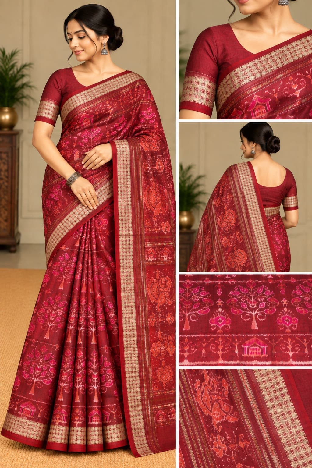 Rust Maroon Red Border Saree