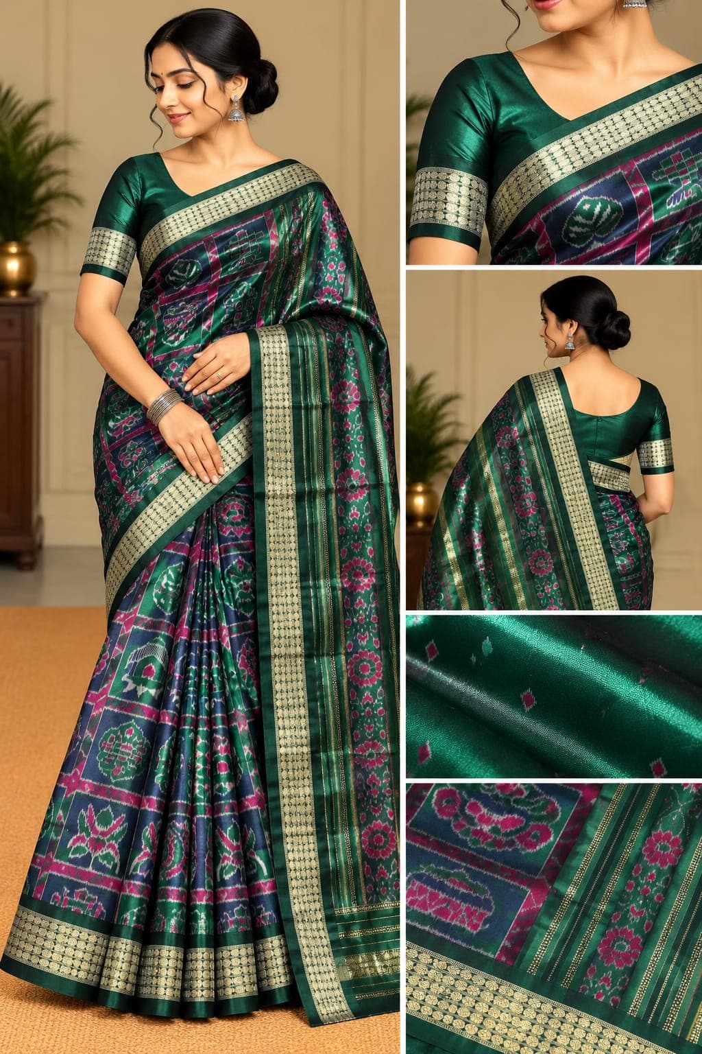Sambalpuri Naba Kothi Saree( Bottle Green & Rani Colour)
